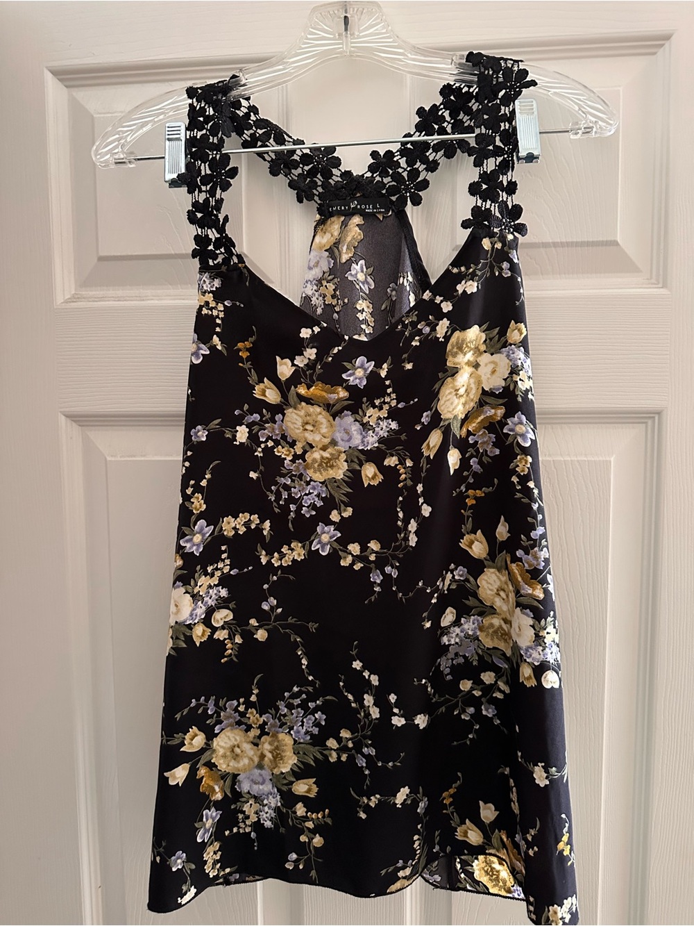 Floral Lace-Trim Black Floral Tank Top
